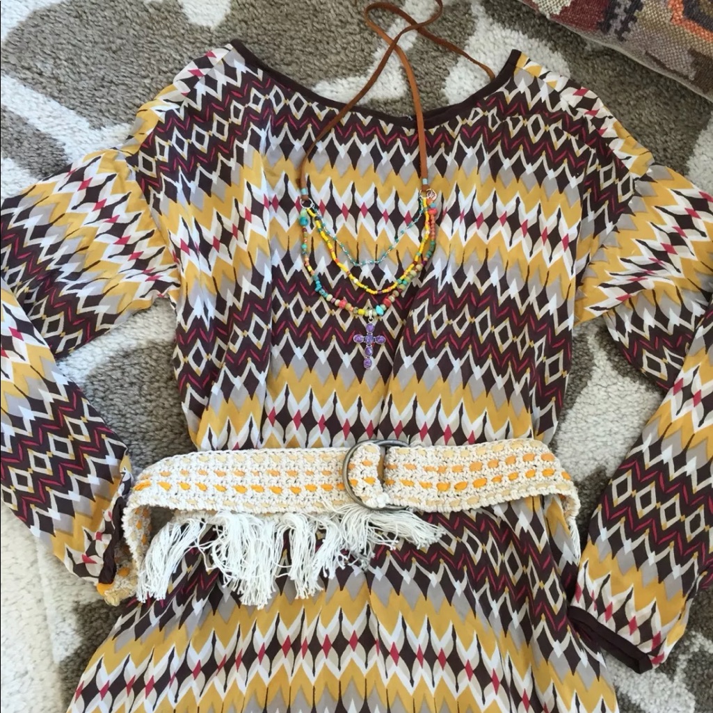 Anthropologie Tolani S Chevron Boho Tunic Dress Cottagecore Boho Silk Vintage
